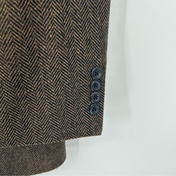 Oscar De La Renta Brown Herringbone Wool Blazer Size 43R - Picture 5 of 10